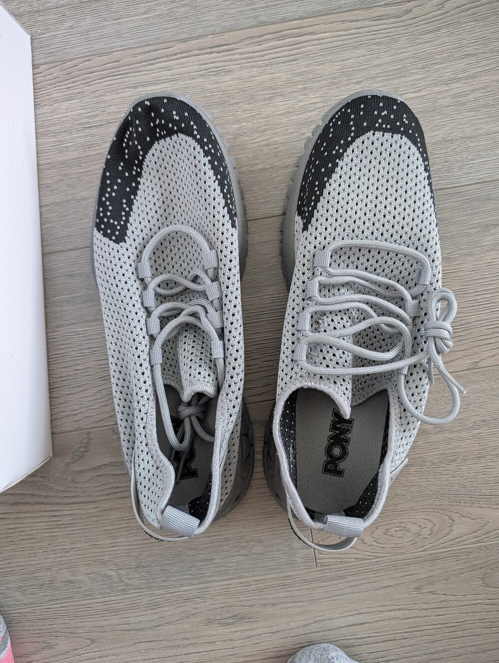 PONY Men's Knit Athletic Sneakers in Light Gray and Black